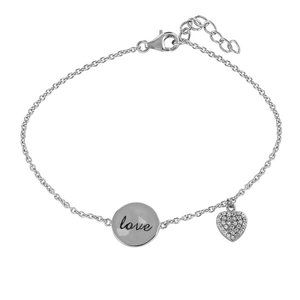 925 Sterling Silver Love & Heart Bracelet W/CZ